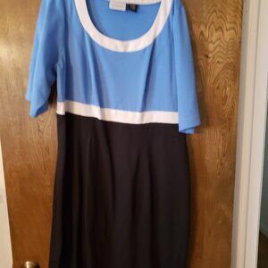black blue and white color block dress